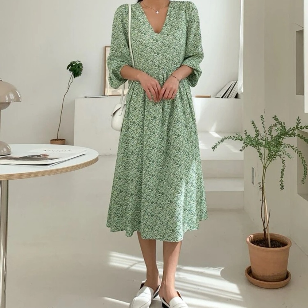 Dazy Dress For Church| Long Green Dress | Cottage Core Style Dress